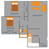 Two Bedroom One Bath Floor Plan at Sterling Square Apartments